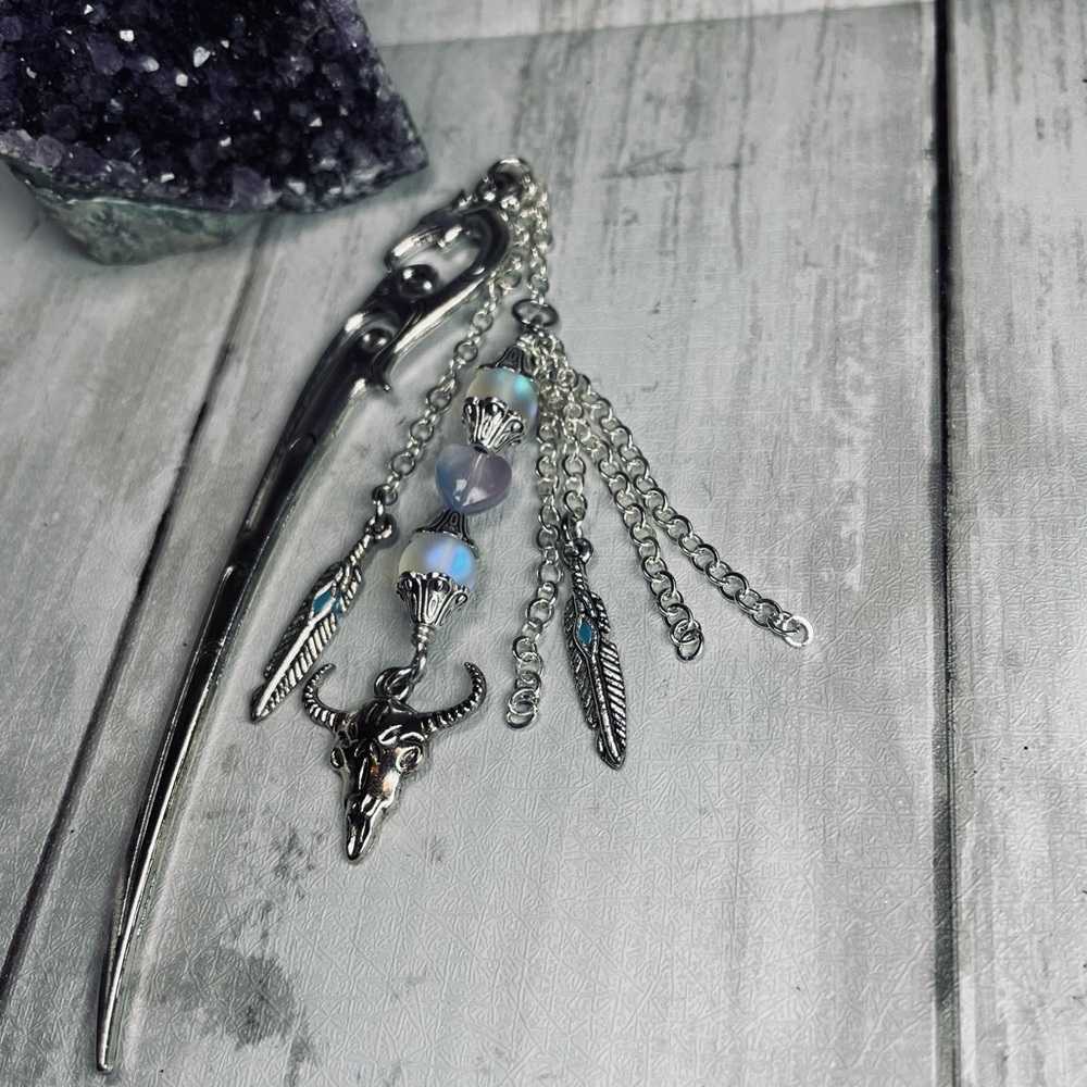 Bookmark & Hair Pin • Bull Skull Feather Charms • Boho Western
• Artisan - Picture 6 of 14